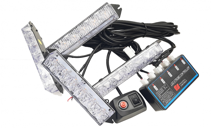 Set 4 lampi LED, 6 Leduri, Tip Stroboscop De Avertizare, Galben, Flash, cu Controler, 12V [7]