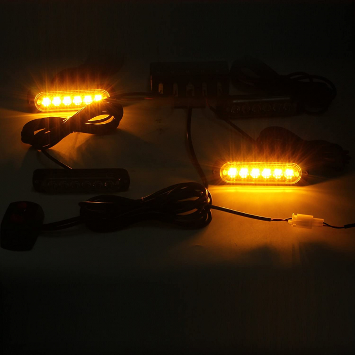 Set 4 lampi LED 6 Leduri, Tip Stroboscop De Avertizare, Galben, Flash, cu Controler, 12V-24V [6]