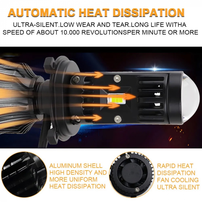 Set Becuri auto H4 LED cu lupa, Y10 , 200%, 60W 6400LM, 6000K, 360° Canbus - 12V [10]