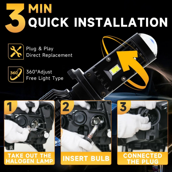 Set Becuri auto H4 LED cu lupa, Y10 , 200%, 60W 6400LM, 6000K, 360° Canbus - 12V [4]
