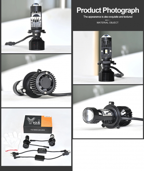 Set Becuri auto H4 LED cu lupa, Y10 , 200%, 60W 6400LM, 6000K, 360° Canbus - 12V [3]