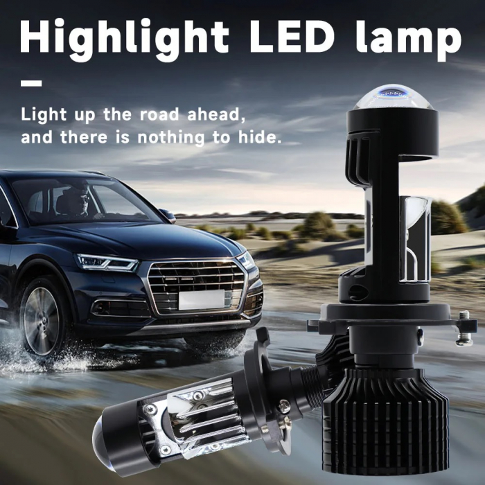 Set Becuri auto H4 LED cu lupa, Y10 , 200%, 60W 6400LM, 6000K, 360° Canbus - 12V [12]