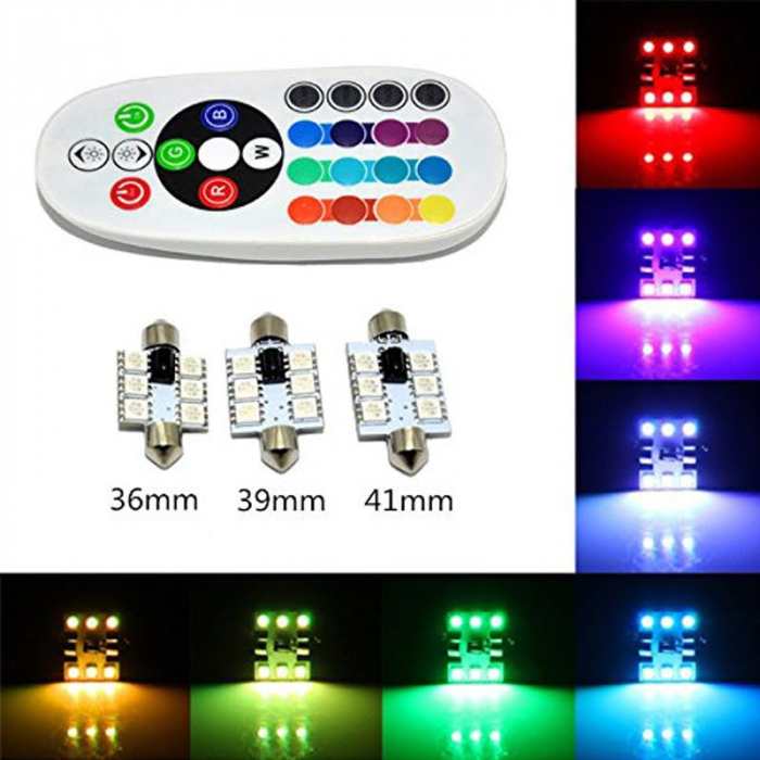 Set Becuri SOFIT 41MM. RGB CU TELECOMANDA - 6 LED SMD 5050 RGB 12V (pret/set) [1]