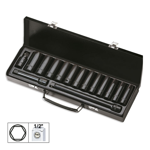 Set De 15 Piese De Impact Cu 12 Tubulare Lungi De 1/2 Inch Hexagonale + Adaptoare Jbm [1]