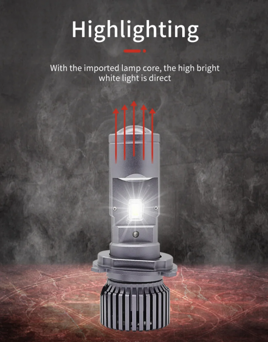 Set becuri LED cu lupă H4 12V - 24V 80W 12000LM pentru faruri Canbus fără erori 6000K-6500K scurte/lungă [11]