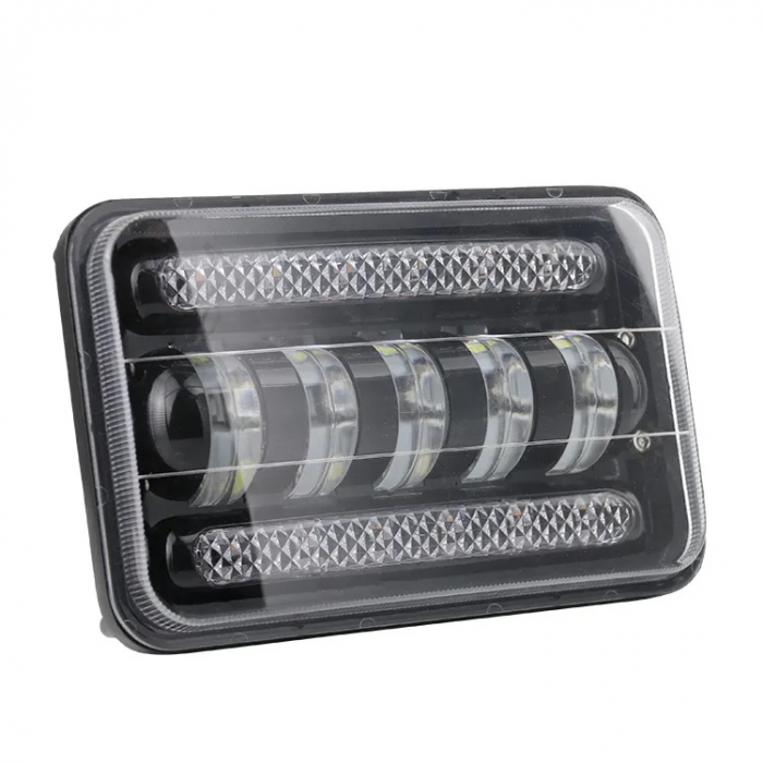 Set de 2 bucăți, LED halogen universal 5 , 12V-24V fază scurtă/lungă cu DRL lumini de zi, semnalizator alb-galben 8000lm pentru ATV, jeep, camion, tractor și altele [11]