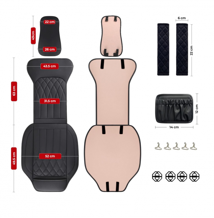 Set  Huse Scaune Auto Impermeabile cu Buzunar de Depozitare si Protectie Centura de Siguranta - Negrue [3]