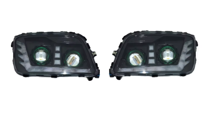 Set Faruri LED  Mercedes-Benz Actros MP3 / MegaSpace 2008-2011 Stanga + Dreapta cu 2 Lupe, 24V, DRL Alb-Portocaliu, Startup Effect, [5]