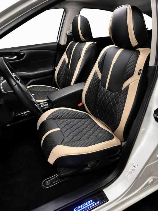 Set Huse Auto universale din piele ecologica, Negru-Bej  fata si din spate [2]