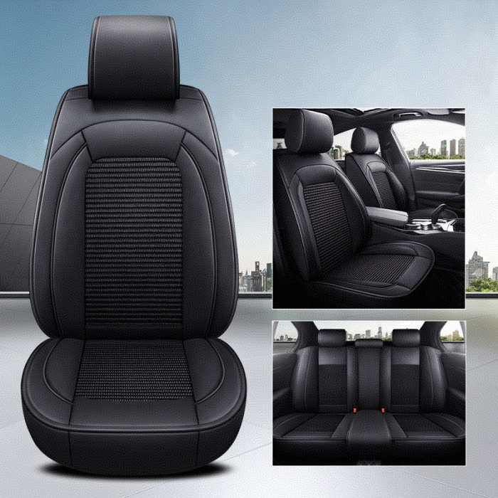 Set Huse Auto universale luxoase din piele ecologica cu material textil, negru pentru scaune fata si spate [4]