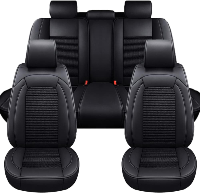 Set Huse Auto universale luxoase din piele ecologica cu material textil, negru pentru scaune fata si spate [2]
