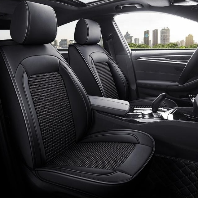 Set Huse Auto universale luxoase din piele ecologica cu material textil, negru pentru scaune fata si spate [3]