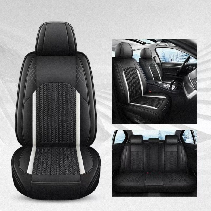 Set Huse Auto universale luxoase din piele ecologica cu material textil, negru si alb pentru scaune fata si spate [4]