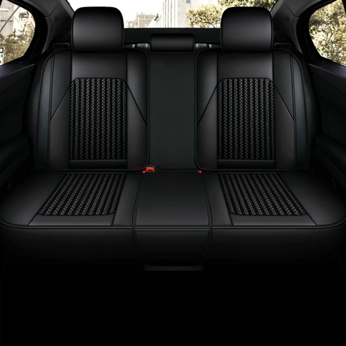 Set Huse Auto universale luxoase din piele ecologica cu material textil, negru si alb pentru scaune fata si spate [2]