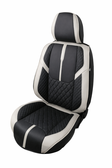 Set Huse Auto universale luxoase din piele ecologica, negru-alb, integral din piele ecologica, pentru scaune fata si spate [2]