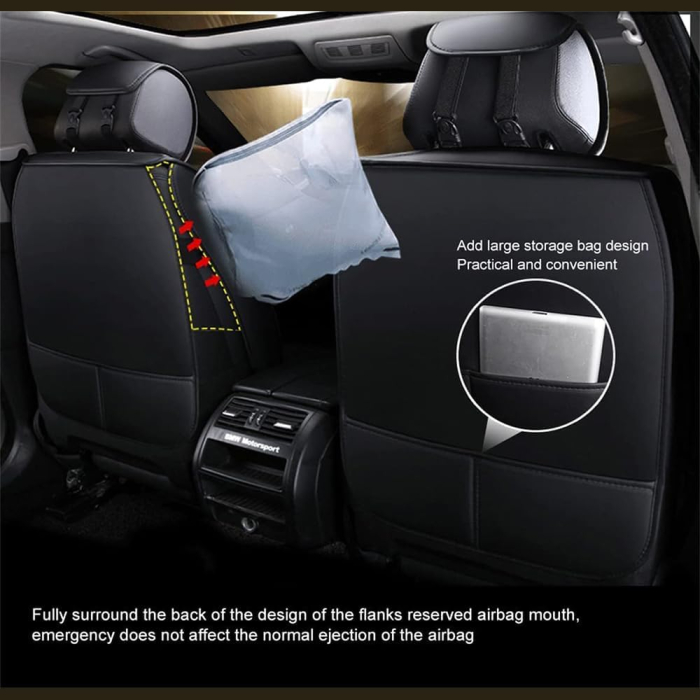 Set Huse Auto universale luxoase din piele ecologica, negru cu cusatura albastra pentru scaune fata si spate [5]
