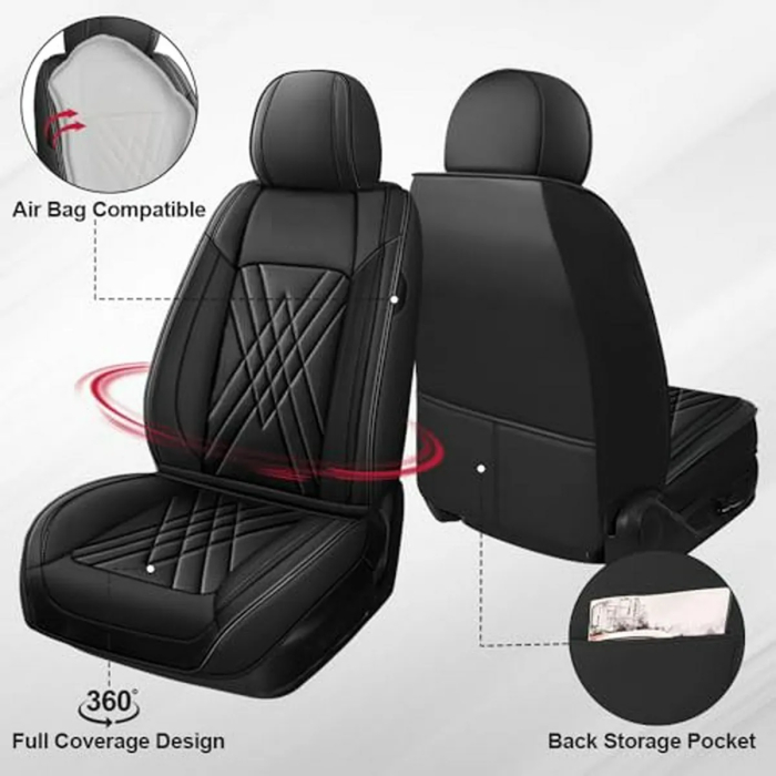 Set Huse Auto universale luxoase din piele ecologica, negru pentru scaune fata si spate [4]