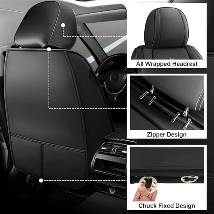 Set Huse Auto universale luxoase din piele ecologica, negru pentru scaune fata si spate [6]