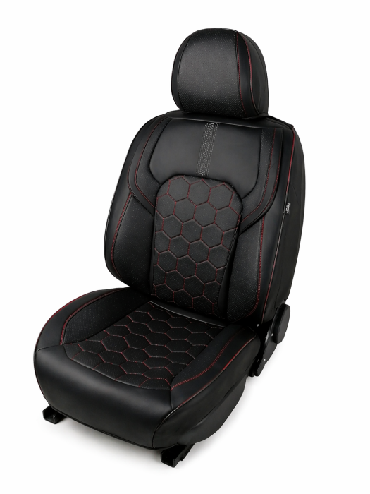 Set Huse Auto universale luxoase din piele ecologica, Negru-Rosu pentru scaunele din fata si din spate [2]