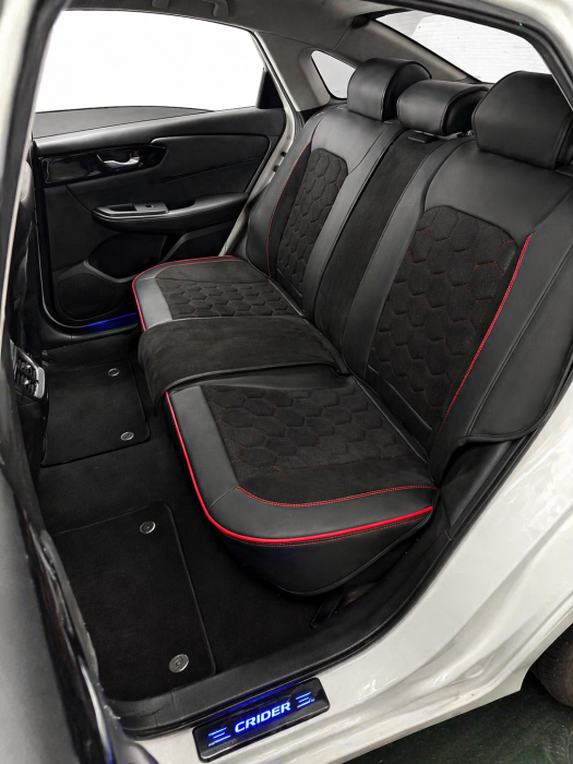 Set Huse Auto universale din piele ecologica si alcantara, Negru-Rosu pentru scaunele din fata si din spate [5]