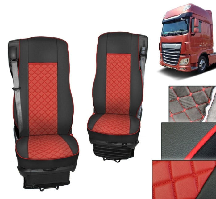 Set huse din piele ecologica pentru DAF XF 106 2015-2021 - Roșu/Negru [1]