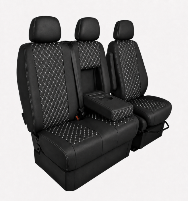 Set Huse din Piele Ecologica pentru Mercedes Sprinter W906 2006-2018 – Negru cu Cusatura Alba [5]