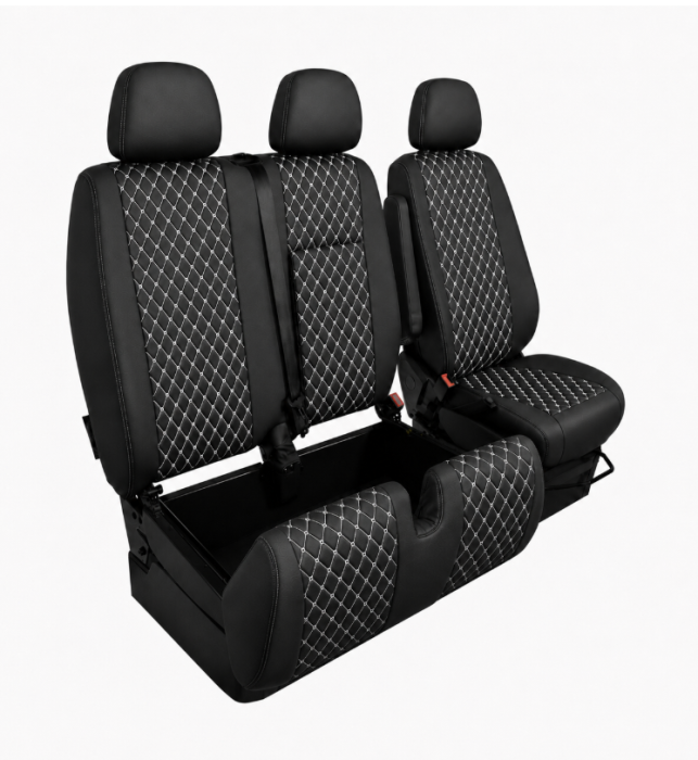 Set Huse din Piele Ecologica pentru Mercedes Sprinter W906 2006-2018 – Negru cu Cusatura Alba [4]