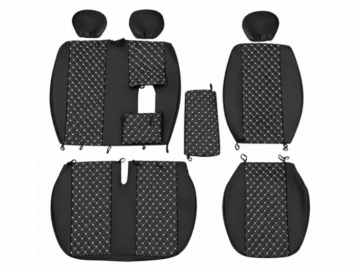 Set Huse din Piele Ecologica pentru Mercedes Sprinter W906 2006-2018 – Negru cu Cusatura Alba [6]