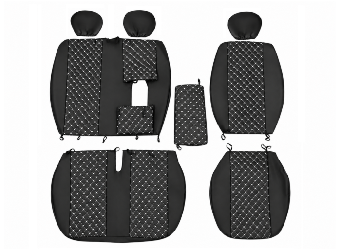 Set Huse din Piele Ecologica pentru Mercedes Sprinter W906 2006-2018 – Negru cu Cusatura Alba [6]