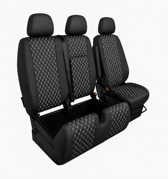 Set Huse din Piele Ecologica pentru Mercedes Sprinter W906 2006-2018 – Negru cu Cusatura Alba [5]