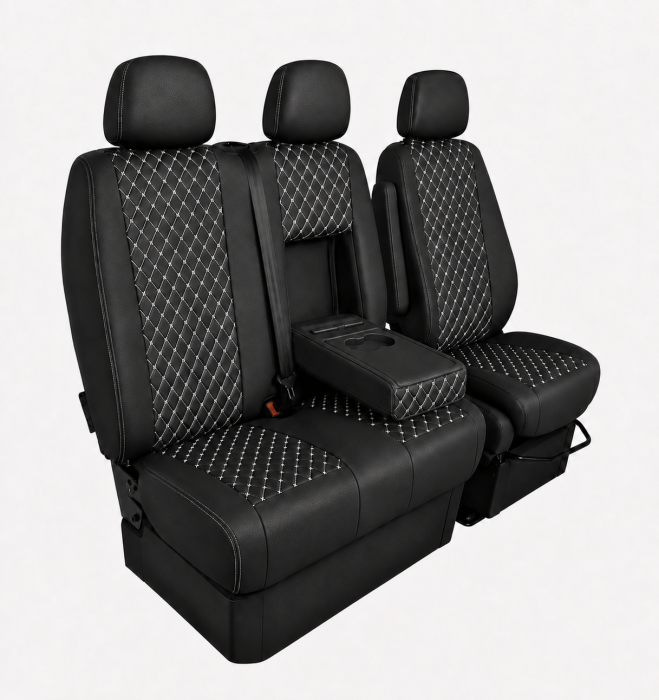 Set Huse din Piele Ecologica pentru Mercedes Sprinter W906 2006-2018 – Negru cu Cusatura Alba [4]