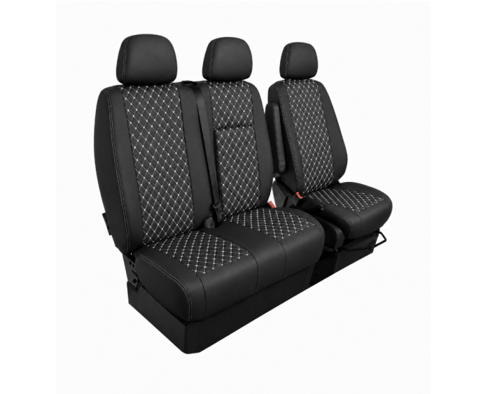 Set Huse din Piele Ecologica pentru Mercedes Sprinter W906 2006-2018 – Negru cu Cusatura Alba [3]