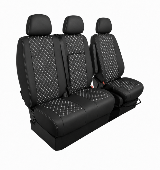 Set Huse din Piele Ecologica pentru Mercedes Sprinter W906 2006-2018 – Negru cu Cusatura Alba [3]