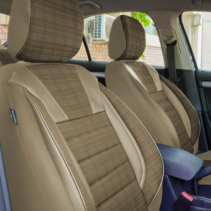 Set Huse Scaune piele si textil compatibile Skoda Octavia (2012-2020) Bej [7]