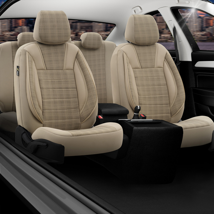 Set Huse Scaune piele si textil compatibile Skoda Octavia (2012-2020) Bej [3]