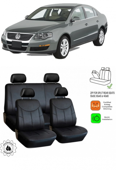 Set huse scaune piele  VW Passat B6 (2005-2010) Negru [1]