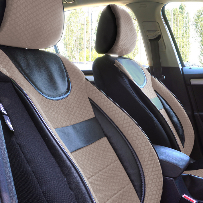 Set Huse scaune auto piele si textil  Bej FORD Ecosport (2018-2024) bancheta fractionata [3]
