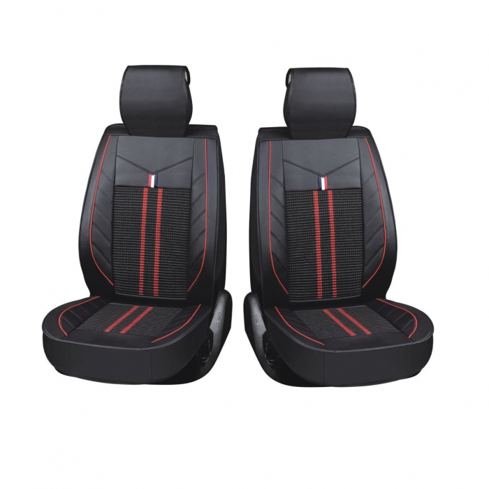 Set Huse Scaune Auto 1+1 Universale LUX Piele ecologica/Textil Negru/Rosu [2]