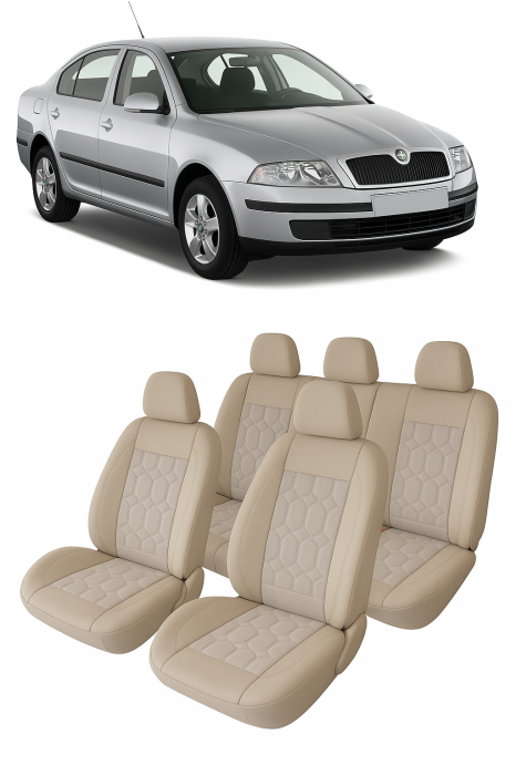 Set huse scaune auto piele alcantara Bej compatibile  SKODA OCTAVIA II 2004-2010 [1]