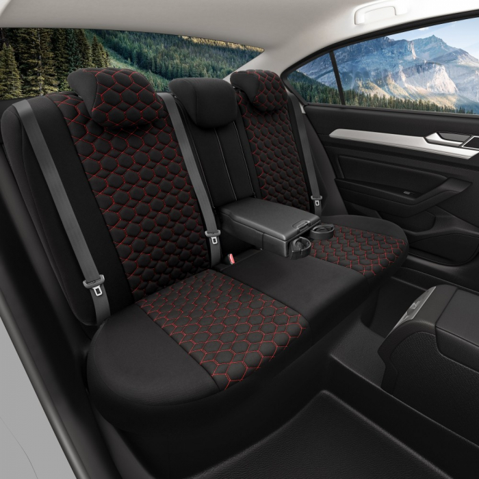 Set Huse scaune auto  VW TIGUAN 2008-2013 Piele ecologica + Textil Rosu [4]