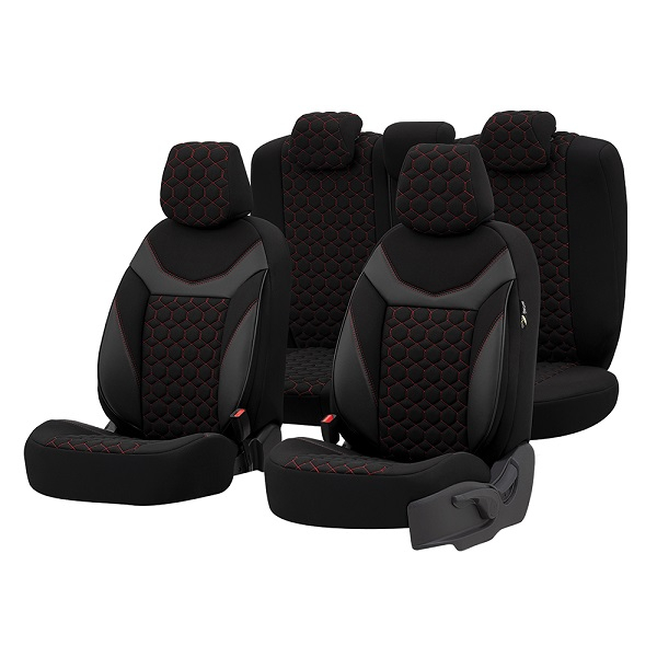 Set Huse scaune auto  VW TIGUAN 2008-2013 Piele ecologica + Textil Rosu [1]