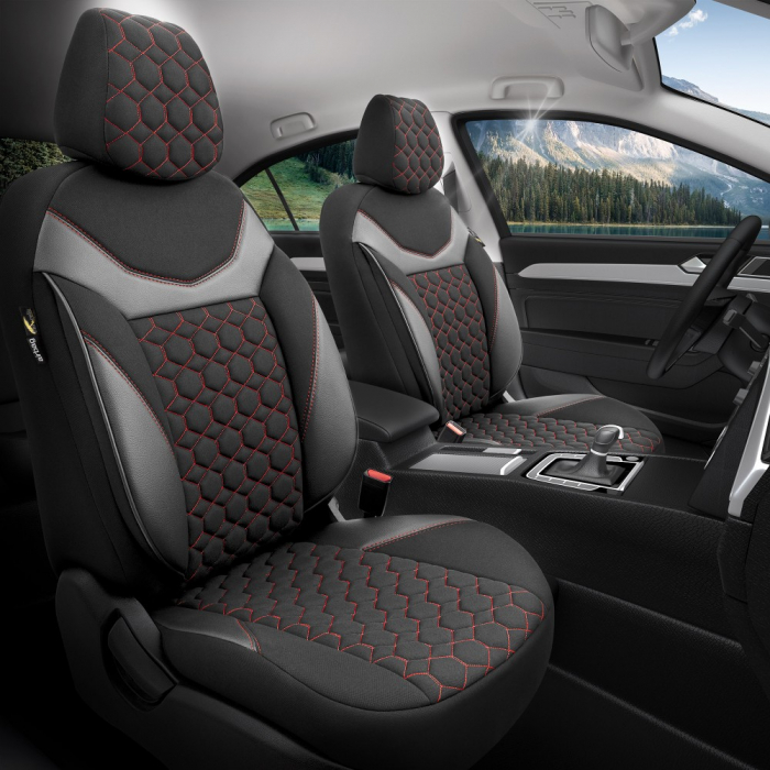 Set Huse scaune auto  VW TIGUAN 2008-2013 Piele ecologica + Textil Rosu [2]