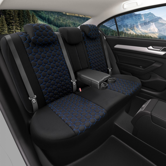 Set Huse scaune auto  VW TIGUAN 2008-2013 Piele ecologica + Textil Albastru [4]
