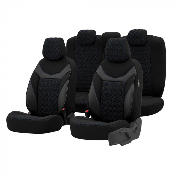 Set Huse scaune auto  VW TIGUAN 2008-2013 Piele ecologica + Textil Albastru [1]