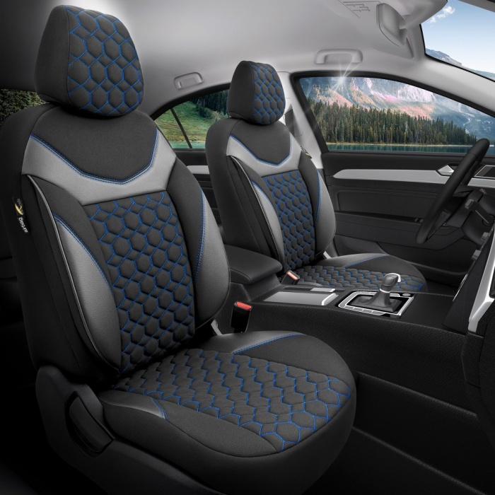 Set Huse scaune auto  VW TIGUAN 2008-2013 Piele ecologica + Textil Albastru [2]