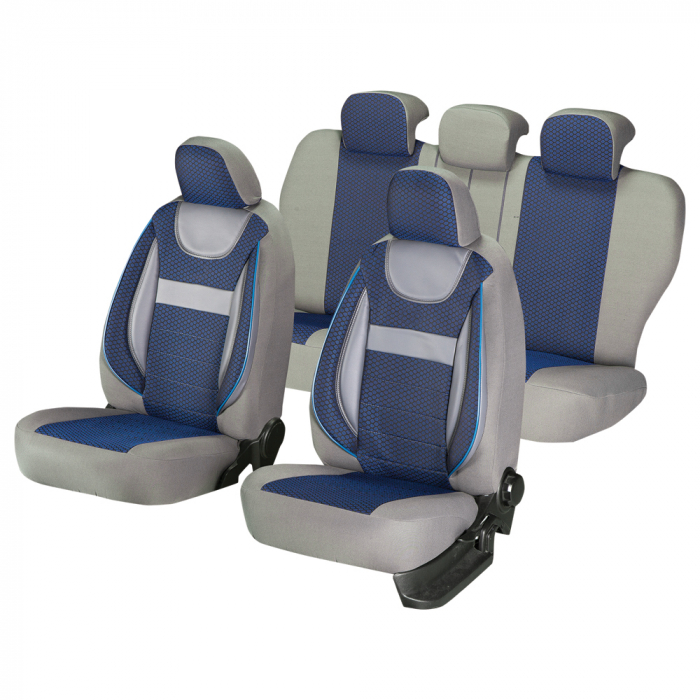 Set huse scaune cu insertii piele compatibile AUDI Q5 I (8RB) (2008-2017) Albastru [1]