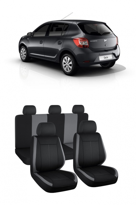 Set huse scaune dedicate Dacia Sandero II (2013-2020) Negru-Gri ViSION [1]