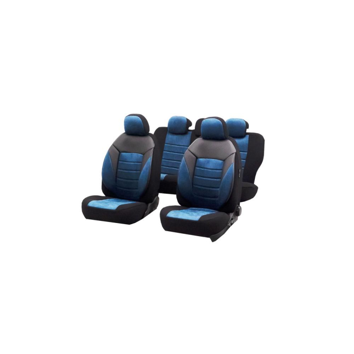 Set huse scaune din piele si textil compatibile Dacia Sandero Stepway (2020-2025) Negru+Albastru [2]