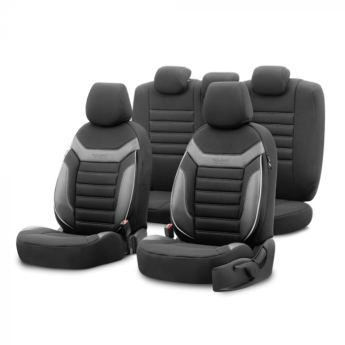 Set huse scaune indibidual Gri compatibile VW Passat B6 (2005-2010)Piele+Textil (Compatibile cu sistem AIRBAG) [1]