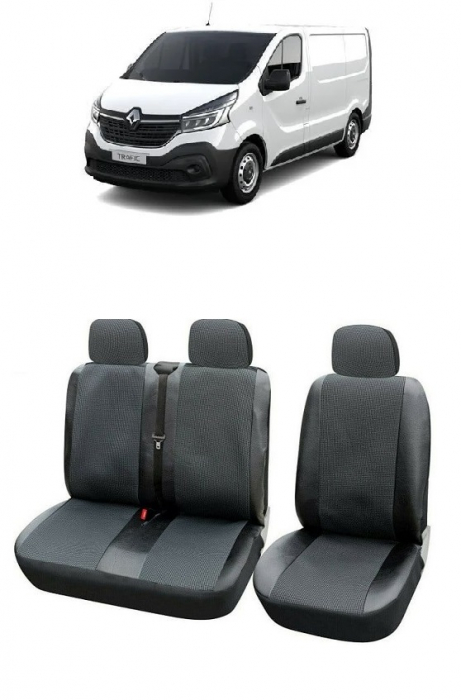 Set huse scaune piele si textil dedicate Renault Trafic 2+1 (2000-2014) [1]